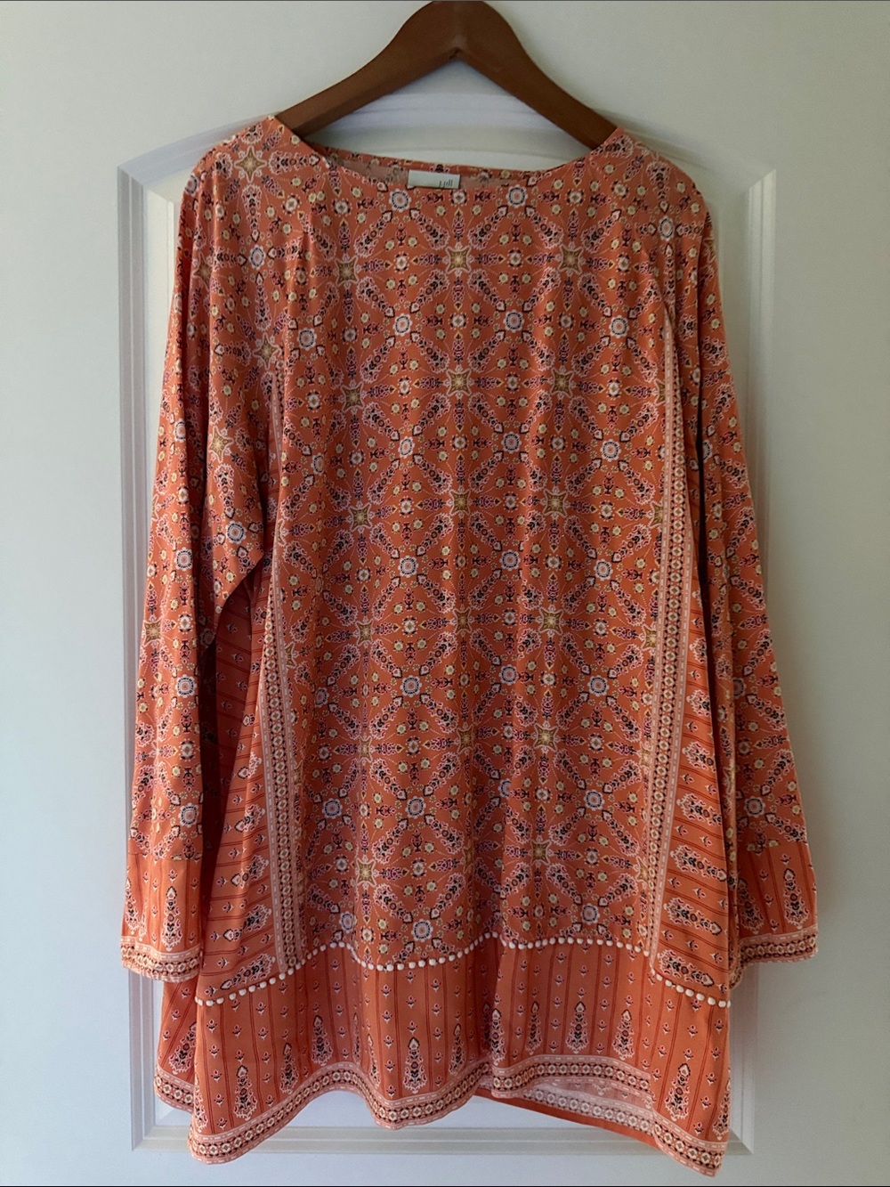 J.Jill Women's Coral Floral Print Long Sleeve Tunic
